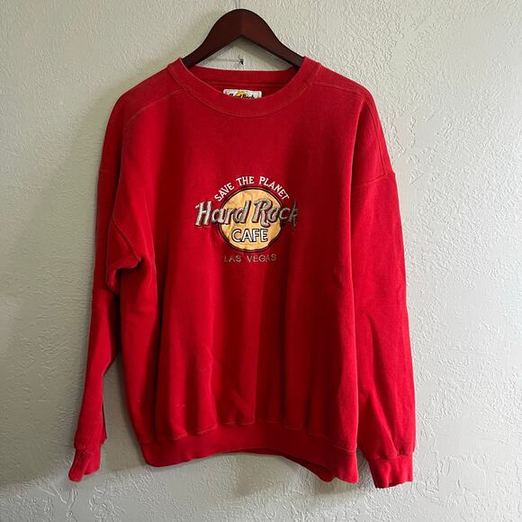 Vintage 90s Hard Rock Cafe Sweatshirt Mens XL Red Las Vegas Y2K Distress - Picture 2 of 12